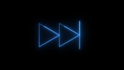 Poster - Neon Blue Fast Forward Symbol Animation On Black Background Simple Modern Design