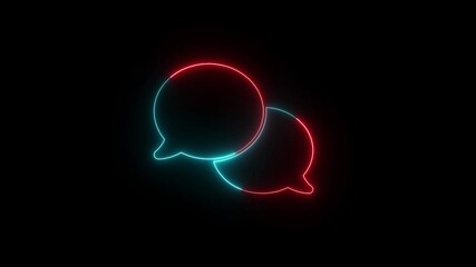 Poster - Neon Glowing Speech Bubble Animation Red And Cyan On Dark Background