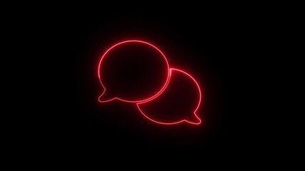 Poster - Red Neon Speech Bubbles Animation On Black Background Communication Concept Video