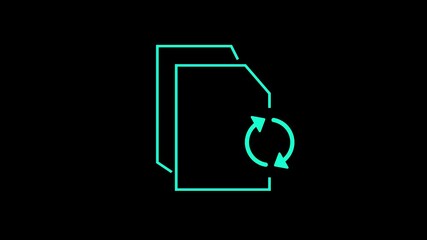 Poster - Neon File Synchronization Icon Animation On Black Background Loopable Modern Style