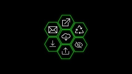 Poster - Abstract Digital Icons In Hexagonal Frames Data Transfer And Cloud Storage Animation