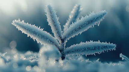Poster - Frosted branches glisten in soft light, showcasing intricate ice crystals on delicate leaves. This serene winter scene captures beauty of nature frost