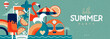 © annbozhko - Hello Summer flat poster or banner with mermaid, cocktail, ice cream, flamingo and rainbow. Vector illustration
