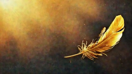 Poster - delicate golden feather rests against soft, blurred background, radiating warmth and elegance, while