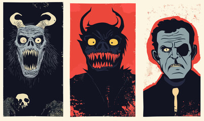 Poster - Halloween Horror Movie Monster Portrait Set in Minimalist Vector Style