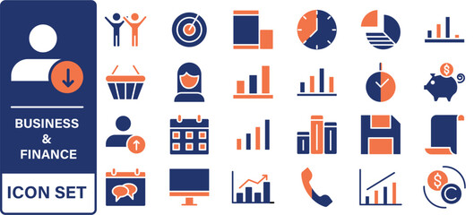 Aufkleber - Business and Finance web icons in line style. Money, bank, contact, infographic. Icon collection. Vector illustration