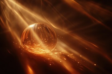Poster - Creative visualization of a glowing sphere amidst golden light and swirling energy effects