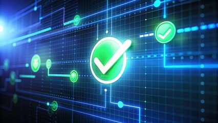 Poster - Green Checkmarks on Digital Timeline Background for Approval Concept