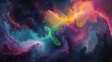 Wall Mural - A Colorful Abstract Depiction of Swirling Celestial Nebulae Forms