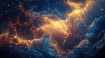 Wall Mural - Brilliant celestial clouds and lightning illuminate the dark expansive cosmos