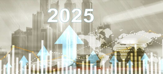 Wall Mural - financial background, economic growth 2025. abstract background. mixed media
