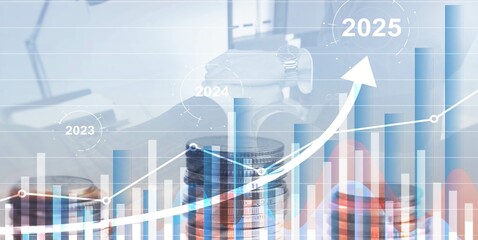 Wall Mural - financial background, economic growth 2023-2025. abstract background