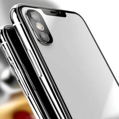 Leinwandbilder - Sleek Silver Smartphones: A close-up of two modern smartphones stacked, showcasing their polished chrome edges and triple-lens camera systems.