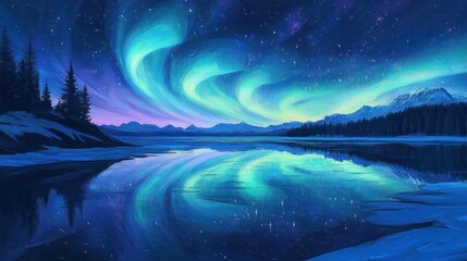 magnificent aurora borealis display illuminating the serene winter landscape