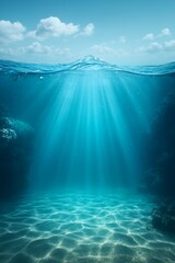 Wall Mural - Underwater Scene with Sunlight Rays and Calm Ocean Water
