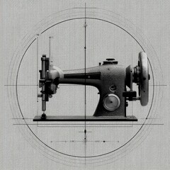Poster - Vintage Sewing Machine Blueprint Detail - Intricate Design & Historical Craftsmanship Revealed
