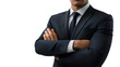 © irfan meladi - A businessman standing with arms crossed, isolated on a transparent background, exuding authority.