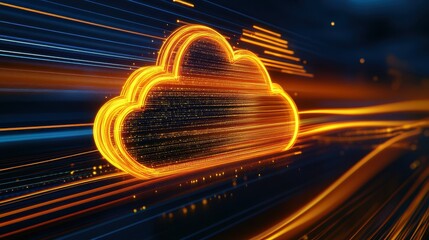 Aufkleber - Abstract representation of a glowing cloud with dynamic light streaks in a digital environment