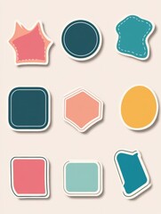 Fototapete - Collective of outlined sticker shapes over a flat beige background showcasing modern graphic design elements in a clean style