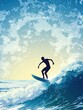 © Dzikrul Husnani - Silhouette Surfer Riding Ocean Wave: A Serene, Artistic Illustration