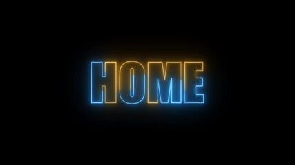 Poster - Animated Neon Home Sign With Blue And Gold Glow On Black Background