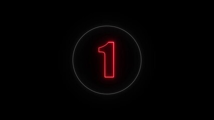 Poster - Glowing Number One Animation In Red Neon Light With Circular Frame On Black Background