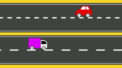 Poster - Animated Car And Truck On Road Seamless Loop Cartoon Style Transportation