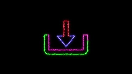 Poster - Neon Download Icon Animation With Energy Effect On Black Background