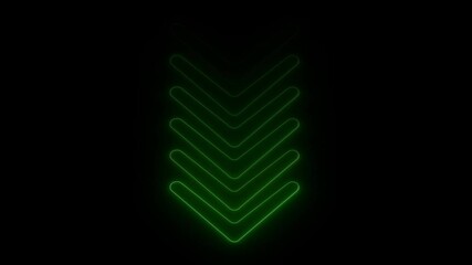 Poster - Green Neon Arrows Pointing Down Animated Glowing Direction Indicator On Black Background