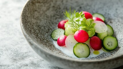 Poster - Fresh Radish and Cucumber Salad with Dill Yogurt Dressing in Elegant Bowl
