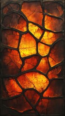 Poster - Rusted Metal Texture with Glowing Amber and Deep Cracks Forming a Stone-Like Pattern in Rich Copper Tones