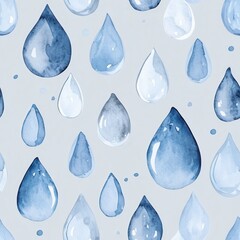 Poster - Serene Watercolor Raindrop Pattern: Dreamy Blue Hues for Artistic Backgrounds and Decorative Designs