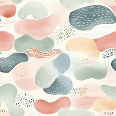 Aufkleber - Gentle watercolor abstract doodle pattern with pastel shapes and hand-drawn details for creative backgrounds and surface design