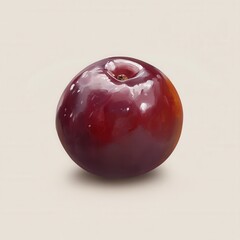 Poster - Single Ripe Plum Still Life with Glossy Deep Red Skin and Subtle Color Gradient, on Beige Background