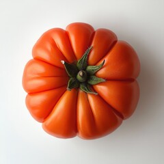 Aufkleber - Ripe Heirloom Tomato: Bright Orange, Smooth Texture, and Green Stem on a White Background