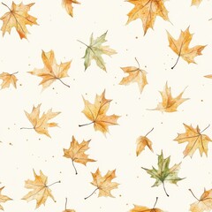Poster - Delicate Watercolor Pattern of Autumn Leaves on Beige Background - Organic, Hand-Painted, Seamless, Nature-Inspired