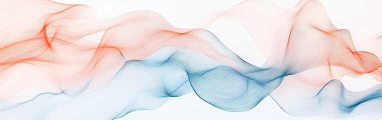 Poster - Abstract flowing lines of red and blue pencil strokes on white backdrop with repeating waves resembling wind currents.