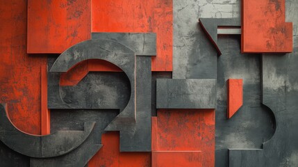 Fototapete - Elegant coral and gray incomplete elements arrangement for abstract architectural backdrop