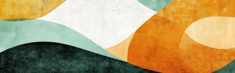 Leinwandbilder - Abstract art background featuring overlapping shapes in yellow, teal, orange, and dark green