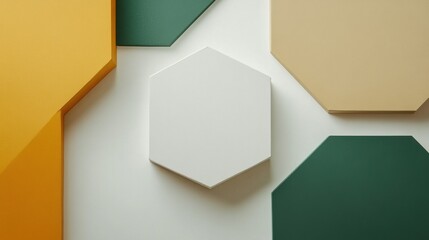 Aufkleber - Modern wall art with geometric shapes in yellow, green, and white creating an elegant design on a textured background.