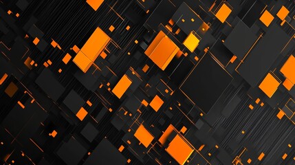 Poster - Abstract digital background with orange and black cubes for technology and design concepts 3d render