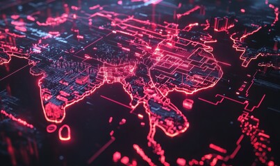Global network connection, data flow, digital world map, futuristic technology background, website banner