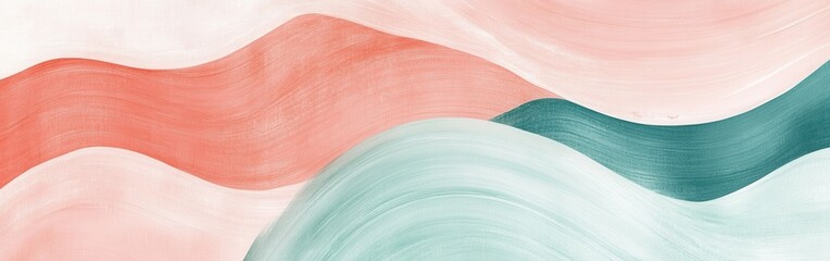 Leinwandbilder - Smooth pastel coral and teal arcs softly arrange, a serene and soothing abstract composition for backgrounds and artistic presentations.