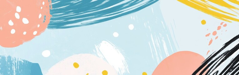 Poster - Soft pastel blue pencil strokes wash with random shapes of yellow and orange on textured canvas for backgrounds