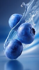 Poster - Blueberries suspended in air with vibrant juice splashes and dynamic lighting effects