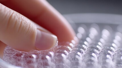 Poster - Fingers delightfully pop bubble wrap while crumpling it in an artistic display of texture and sound
