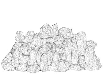 Poster - A pile of rocks is shown in black and white. The rocks are piled up in a way that they look like they are on top of each other. The image has a sense of weight and solidity