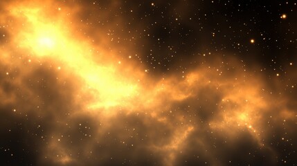 Wall Mural - Cosmic Nebula with Golden Hues and Distant Stars in a Dark Space Background