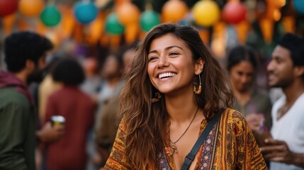 Happy Indian young woman smiling at festival celebration