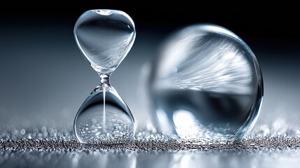 Poster - Time flows with glass hourglass and orb capturing fleeting moments in perfect clarity